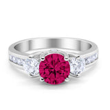 Three Stone Wedding Ring Round Simulated Cubic Zirconia 925 Sterling Silver