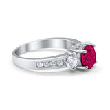 Three Stone Wedding Ring Round Simulated Cubic Zirconia 925 Sterling Silver