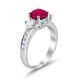 Three Stone Wedding Ring Round Simulated Cubic Zirconia 925 Sterling Silver