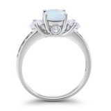 Three Stone Wedding Ring Round Simulated Cubic Zirconia 925 Sterling Silver