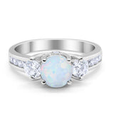 Three Stone Wedding Ring Round Simulated Cubic Zirconia 925 Sterling Silver