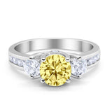 Three Stone Wedding Ring Round Simulated Cubic Zirconia 925 Sterling Silver