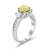 Three Stone Wedding Ring Round Simulated Cubic Zirconia 925 Sterling Silver