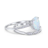 Two Piece Art Deco Oval Solid Engagement Ring Simulated CZ 925 Sterling Silver