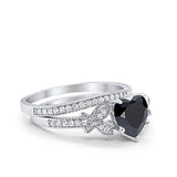 Two Piece Heart Promise Wedding Ring Simulated Cubic Zirconia 925 Sterling Silver