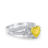 Two Piece Heart Promise Wedding Ring Simulated Cubic Zirconia 925 Sterling Silver