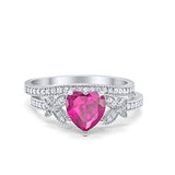 Two Piece Heart Promise Wedding Ring Simulated Cubic Zirconia 925 Sterling Silver