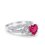 Two Piece Heart Promise Wedding Ring Simulated Cubic Zirconia 925 Sterling Silver
