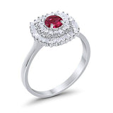 Halo Engagement Ring Round Baguette Simulated Cubic Zirconia 925 Sterling Silver
