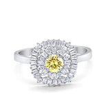 Halo Engagement Ring Round Baguette Simulated Cubic Zirconia 925 Sterling Silver