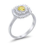Halo Engagement Ring Round Baguette Simulated Cubic Zirconia 925 Sterling Silver