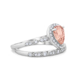 Teardrop Art Deco Bridal Set Wedding Ring Band Pear Cubic Zirconia 925 Sterling Silver