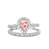 Teardrop Art Deco Bridal Set Wedding Ring Band Pear Cubic Zirconia 925 Sterling Silver