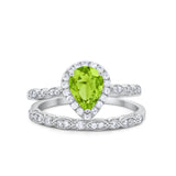 Teardrop Art Deco Bridal Set Wedding Ring Band Pear Cubic Zirconia 925 Sterling Silver