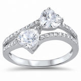 Double Heart Ring Heart Round Created Opal Cubic Zirconia 925 Sterling Silver Choose Color