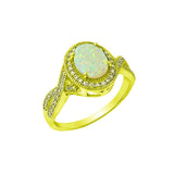 Halo Twist Shank Oval Lab Created White Opal Round Cubic Zirconia 925 Sterling Silver (13mm)
