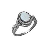Halo Twist Shank Oval Lab Created White Opal Round Cubic Zirconia 925 Sterling Silver (13mm)