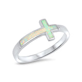 Sideways Cross Ring Lab Created Opal 925 Sterling Silver (9mm)
