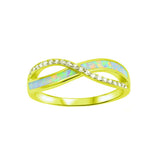 Crisscross Infinity Ring Lab Created Opal Round Simulated CZ 925 Sterling Silver