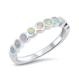 2mm Half Eternity Band Ring Lab Created Opal 925 Sterling Silver Choose Color - Blue Apple Jewelry