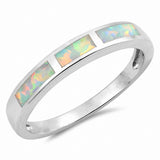 3mm Half Eternity Band Ring Created Opal 925 Sterling Silver