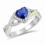 Halo Infinity Shank Heart Promise Ring Created Opal CZ 925 Sterling Silver