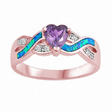 Heart Infinity Promise Ring Created Opal Simulated Amethyst 925 Sterling Silver