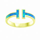 Fashion Bar Ring Created Opal 925 Sterling Silver