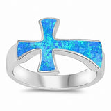 Sideways Cross Ring Created White Opal 925 Sterling Silver (12mm)