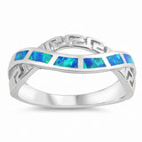 Twisted Greek Key Ring Lab Created Opal 925 Sterling Silver (7mm)