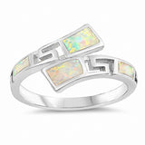 Greek Key Ring Created Opal 925 Sterling Silver