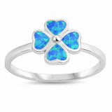 Clover Leaf Plumeria Ring Created Opal 925 Sterling Silver