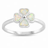 Clover Leaf Plumeria Ring Created Opal 925 Sterling Silver