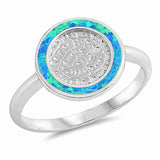 Ancient Writing Round Created Opal 925 Sterling Silver