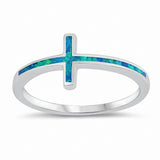 Sideways Cross Ring Created Opal 925 Sterling Silver Choose Color