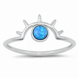 Eye Ring Round Created Opal 925 Sterling Silver Choose Color