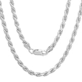 1.4MM 030 Rhodium Plated Rope Chain .925 Sterling Silver Length 16-24 Inches