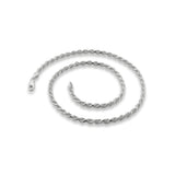 1.4MM 030 Rhodium Plated Rope Chain .925 Sterling Silver Length 16-24 Inches