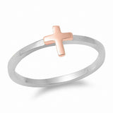 Two Tone Cross Plain Band Ring 925 Sterling Silver Choose Color