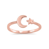 Moon Star Band Ring Rose Gold Rhodium Plated 925 Sterling Silver - Blue Apple Jewelry