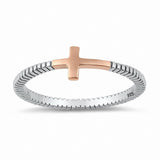 Two Tone Sideways Cross Ring Rose Tone Solid 925 Sterling Silver Choose Color