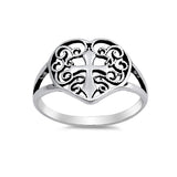 Cross Heart Filigree Ring Band 925 Sterling Silver Split Shank Simple Plain - Blue Apple Jewelry