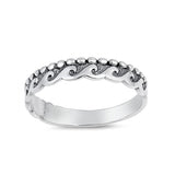 Simple Plain Wave Flame Band Ring 925 Sterling Silver