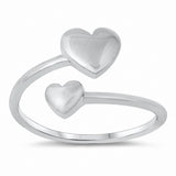 Double Heart Thumb Cuff Ring Band Solid 925 Sterling Silver