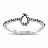 Oxidized Design Pear Teardrop Ring Band Solid 925 Sterling Silver Choose Color