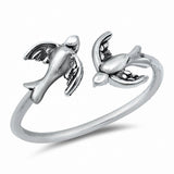 Couple Sparrows Band Ring 925 Sterling Silver Choose Color