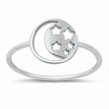 Moon Star Band Ring Stars and Moon Solid 925 Sterling Silver Choose Color