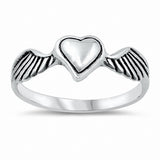 Heart Wings Band Ring Solid 925 Sterlig Silver Choose Color