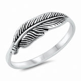 Sideways Feather Band Ring Oxidized 925 Sterling Silver Choose Color