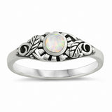 Antique Desing Round Filigree Design Ring Simulated Cubic Zirconia Lab White Opal 925 Sterling Silver